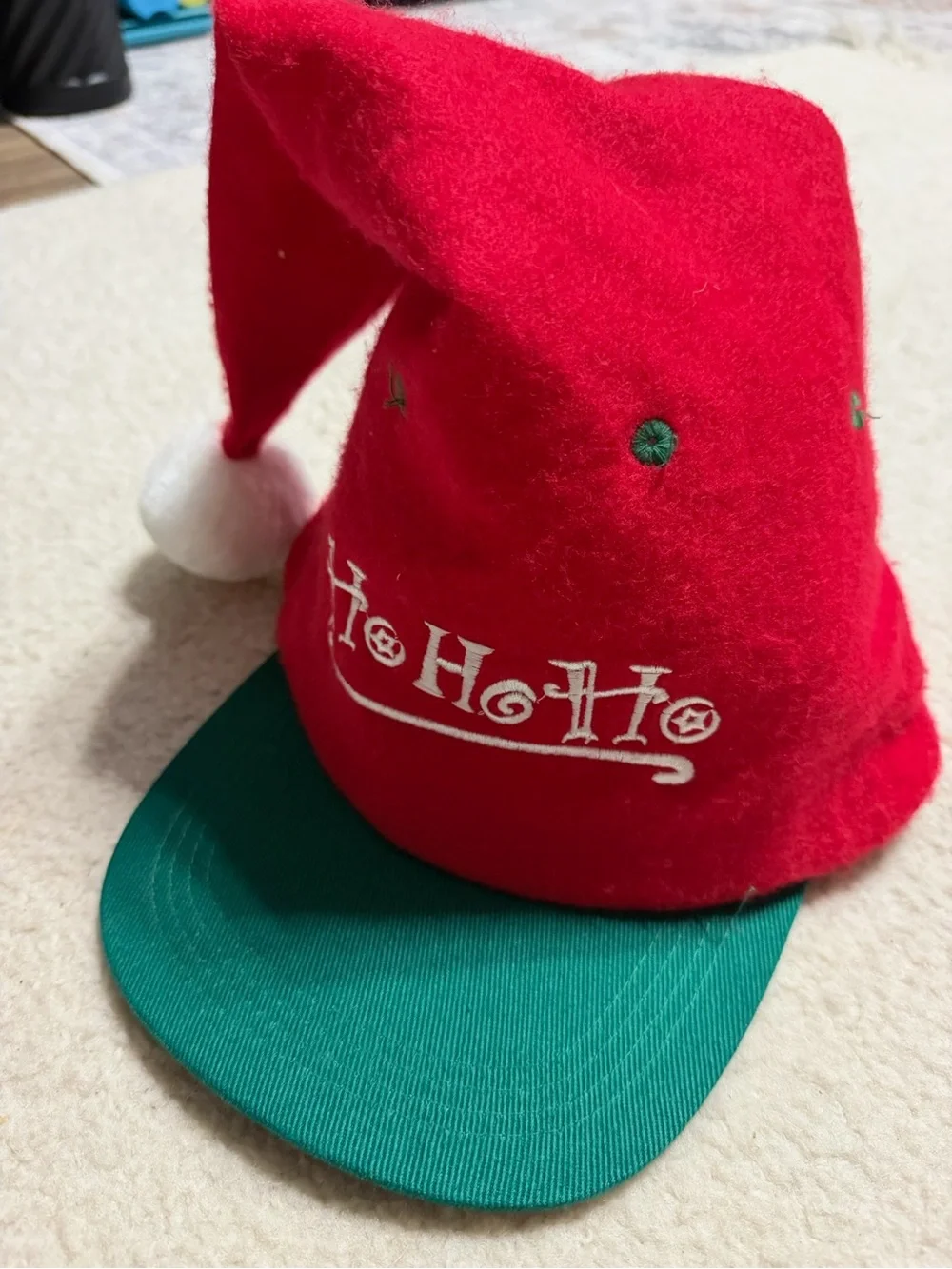 Ho Ho Ho Red & Green Christmas Santa Hat Cap Xmas